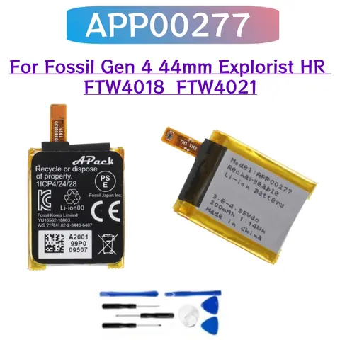 New APP00277 Li‑ion Battery 3.8V 340mAh for Fossil Gen 4 44mm Explorist HR FTW4018 FTW4021 Smart Watch Spare Part +Tools