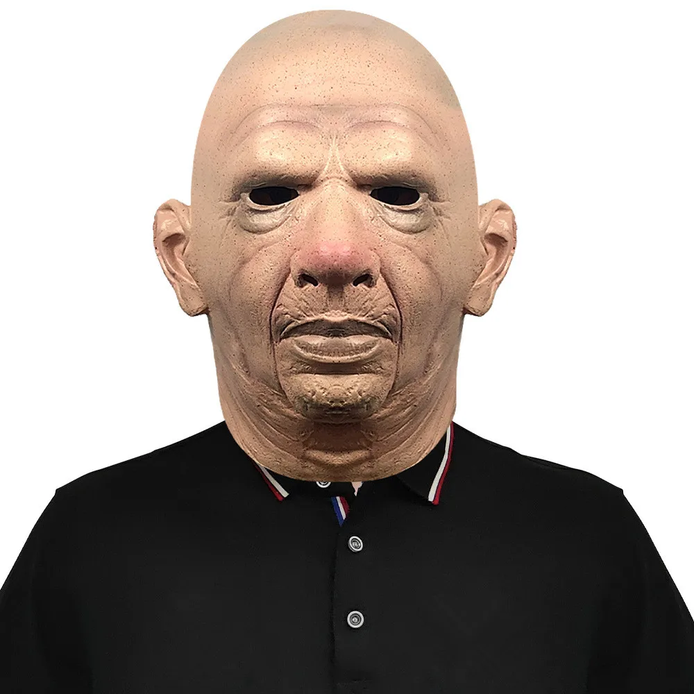 Realistische Alte-Mann-Maske Glatzkopf-Gesichtsmaske mit Falten Vollkopfmaske Halloween-Maskerade-Kostüm-Requisiten – Detail 1