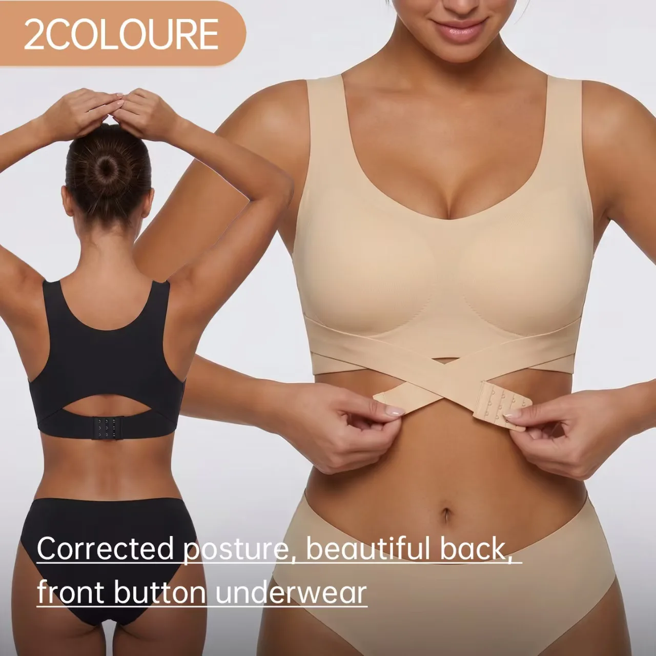 Women's Front-button Posture Correction Seamless Anti-Sagging Bra Lifting Shaping Back-Shaping Underwear for Small Breasts