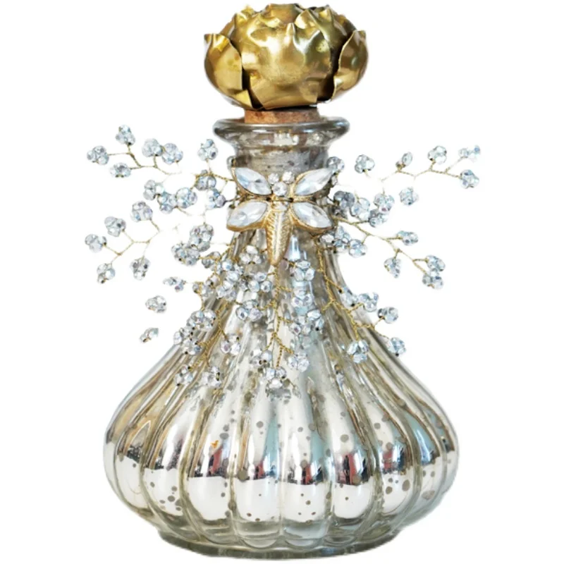 Acid engraving old glass beaded perfume bottle fragrance bottle classical European nostalgic decorative ornament