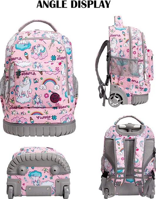Travel Rolling Luggage Bag For Girls Laptop Rolling Backpack18 Inch Girls Wheeled Backpack For teenagers Travel Trolley Luggage