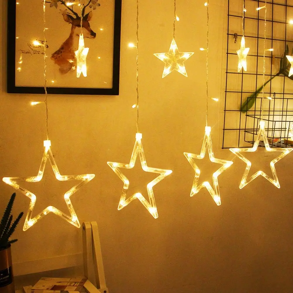12 Stars 138 LED Christmas Star Lights, Curtain String Lights Plug In for Bedroom Wall Decor with 8 Modes, Waterproof Hanging Wi