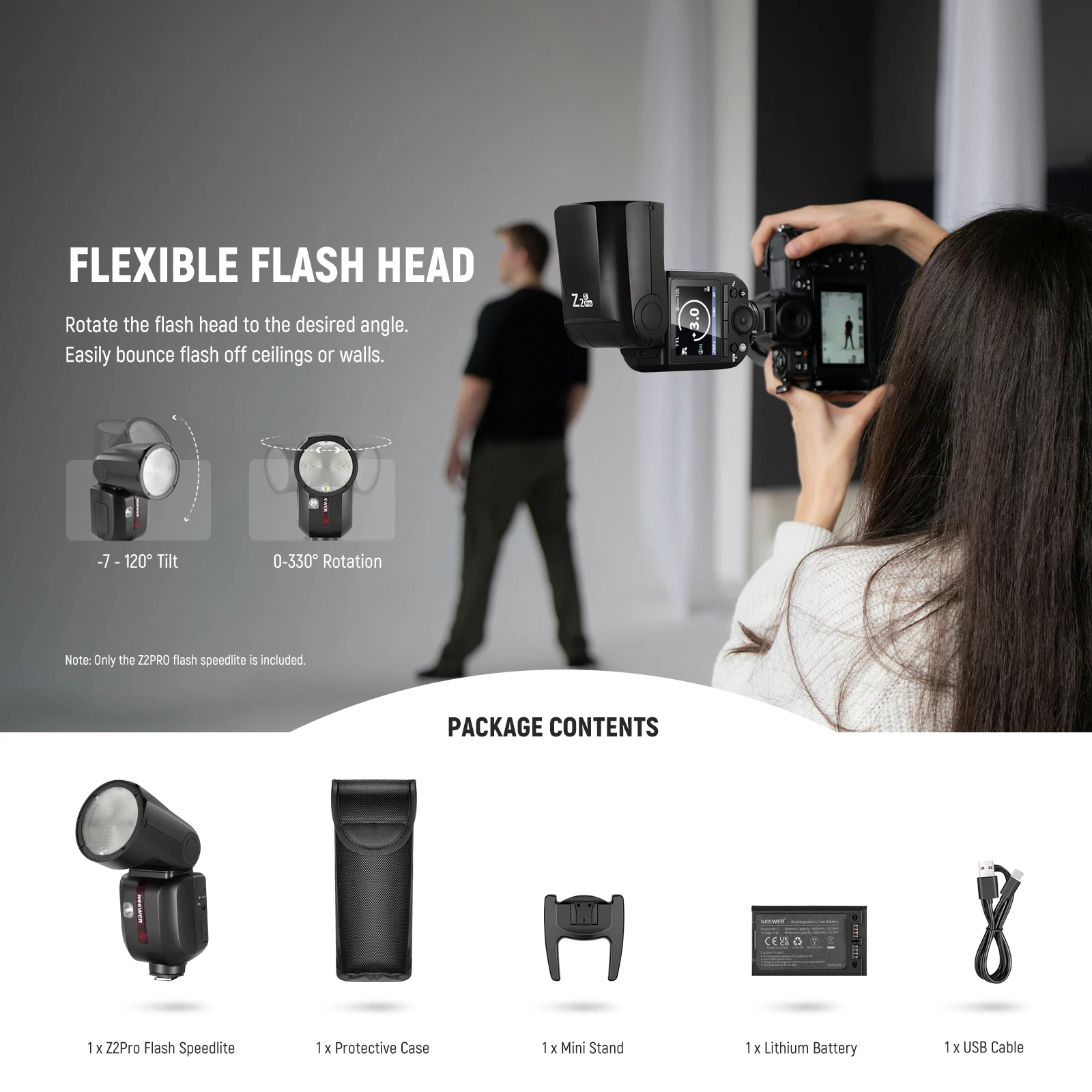 NEEWER Z2 PRO 2.4G TTL Flash a testa tonda Speedlite compatibile con Sony/Nikon/Canon Wireless compatibile con Godox Flash