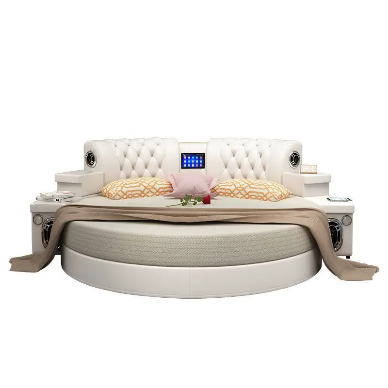 double leather art  European multi-function music massage bed wedding bed princess bed round soft leather
