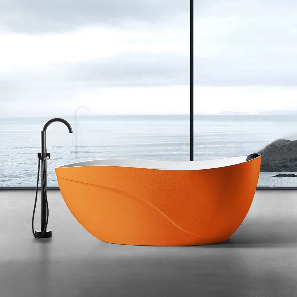 Modern Unique Design Oval Japanese Soaking Bathtub For Adults Indoor Bathroom SPA Bath Tub Artificial Stone Freestanding Bathtub