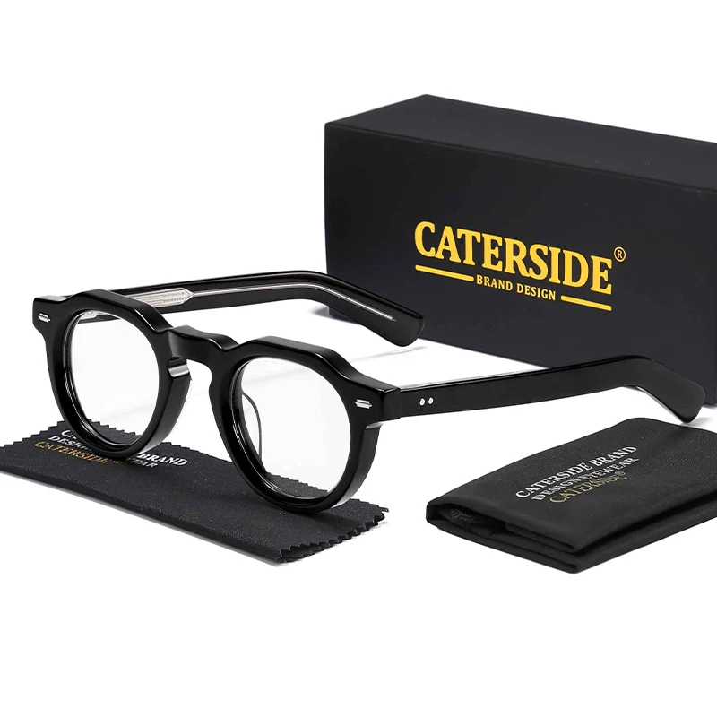 CATERSIDE Round Men's Optical Eyeglass Frame Premium Acetate Thick Frame Eyeglass Frame Women's Fashionable Decorative Glasses