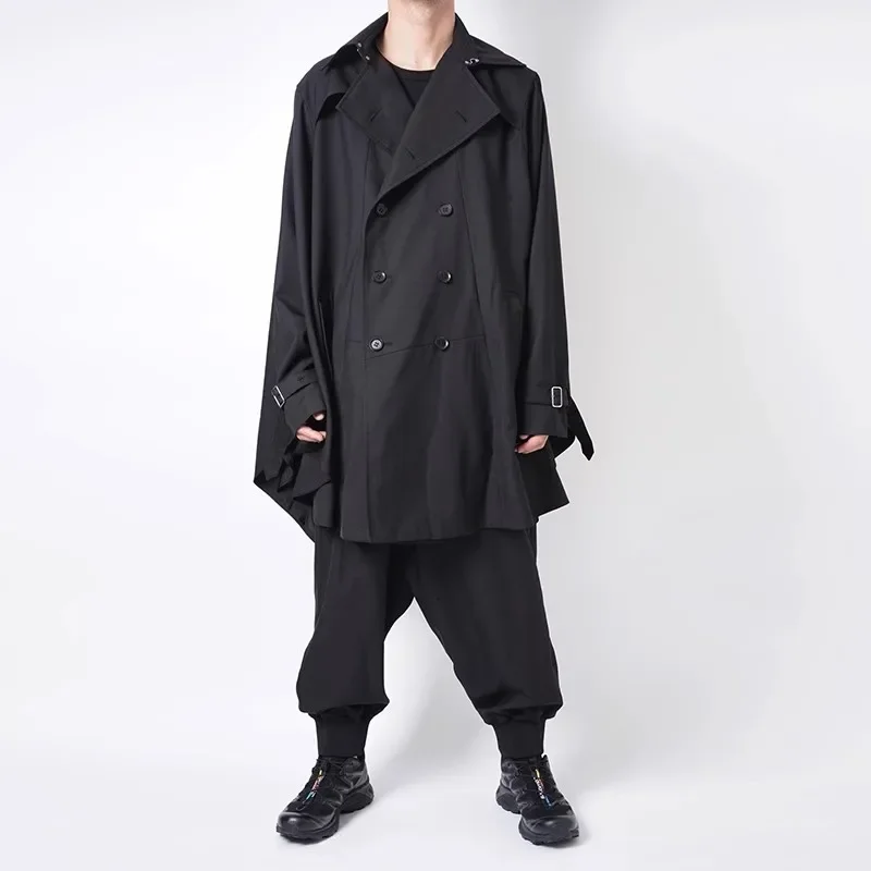 YOJI OOAK سترة واقية يابانية أصلية بأكمام خفاش داكنة ماركة تايد للرجال تصميم معطف عباءة