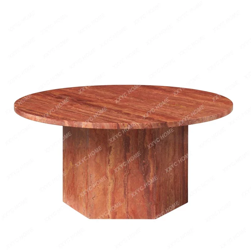 red travertine  coffee table creative simple modern round coffee table