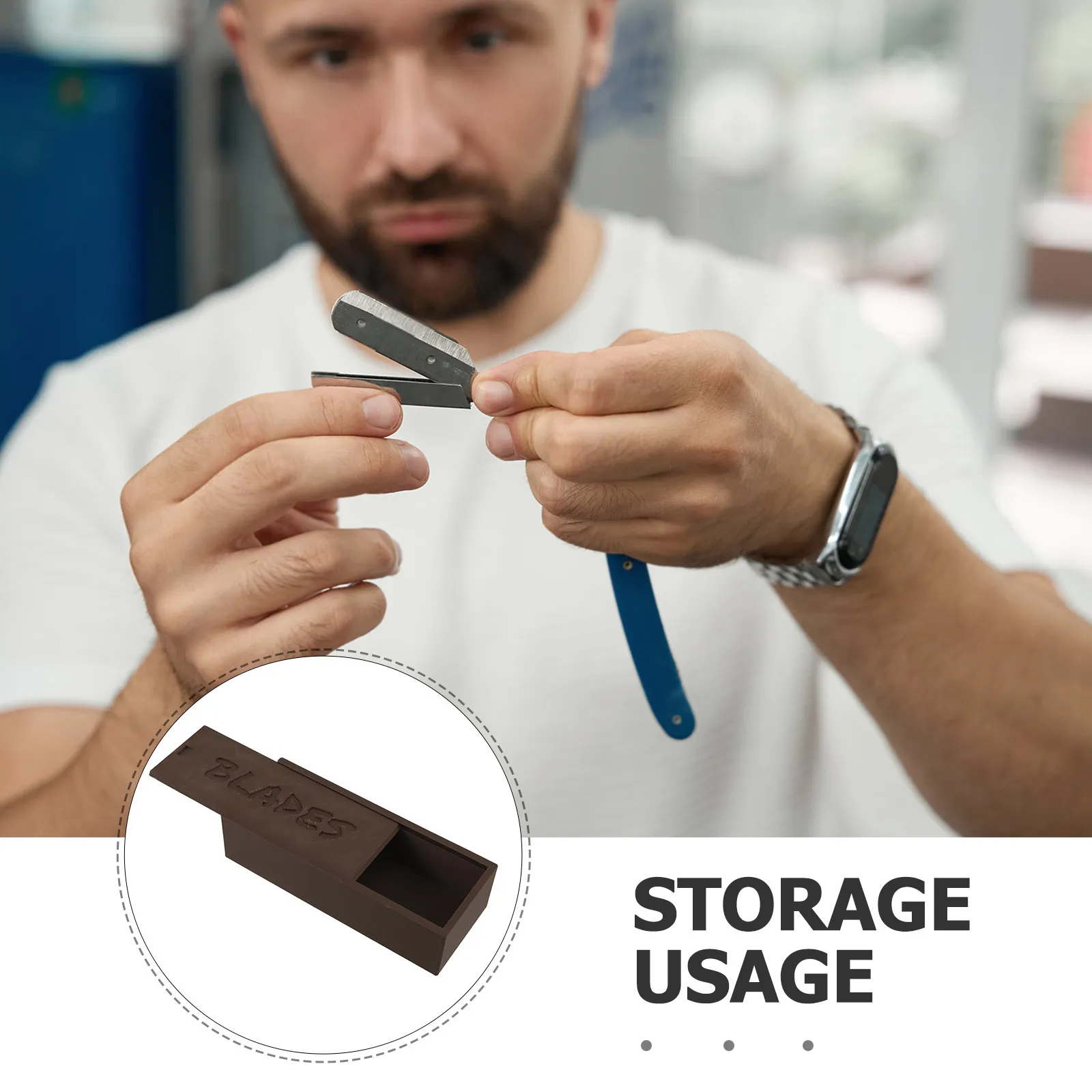Clipper Blade Storage Double Compartment Brown Plastic Box for Home Bathroom Barber Use Shaver Organizer Blade Holder Case