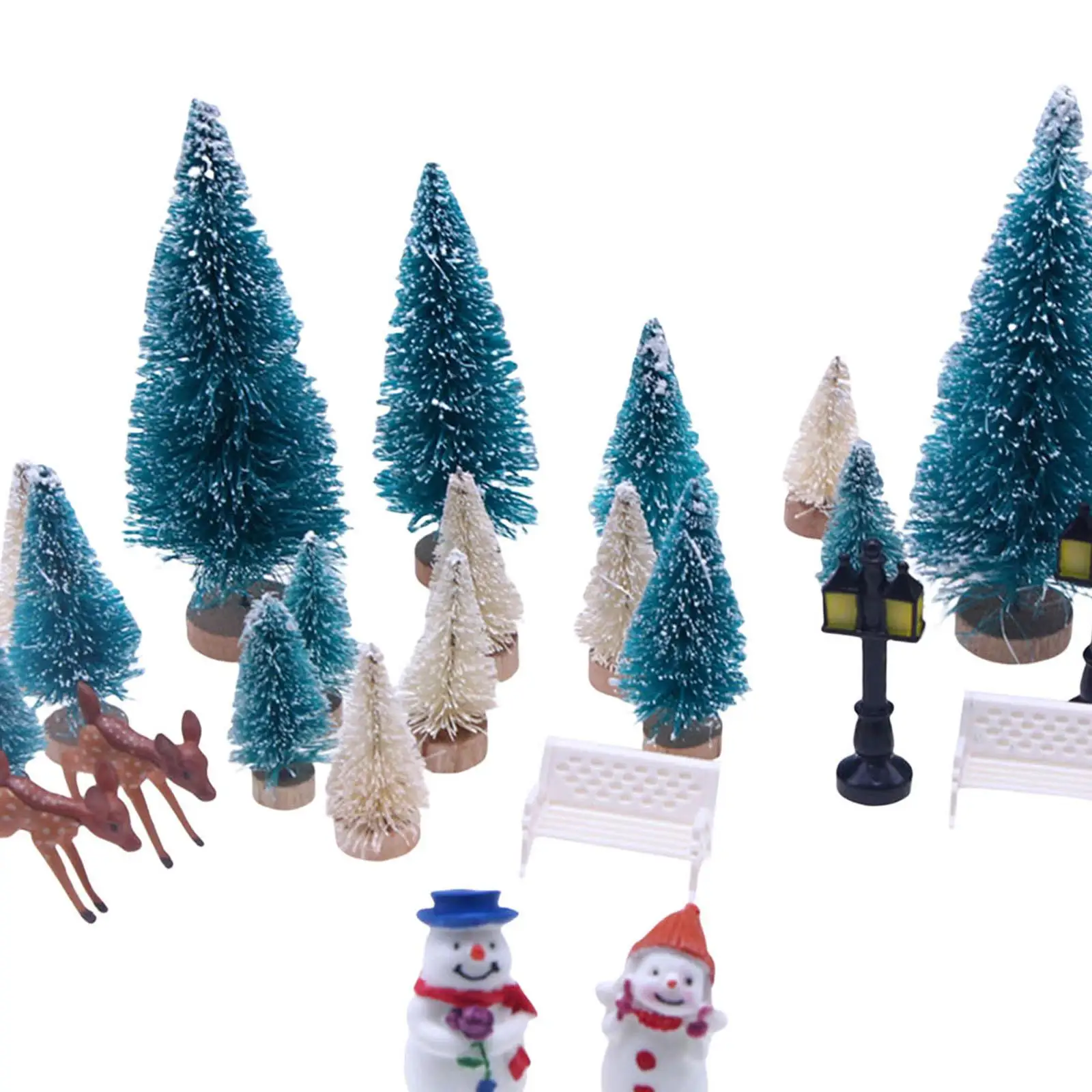 Dollhouse Miniature Christmas Decor Kit 1 12 Scale Tree Snowman Deer Street Lamp Garden Bench Ornament for Doll House