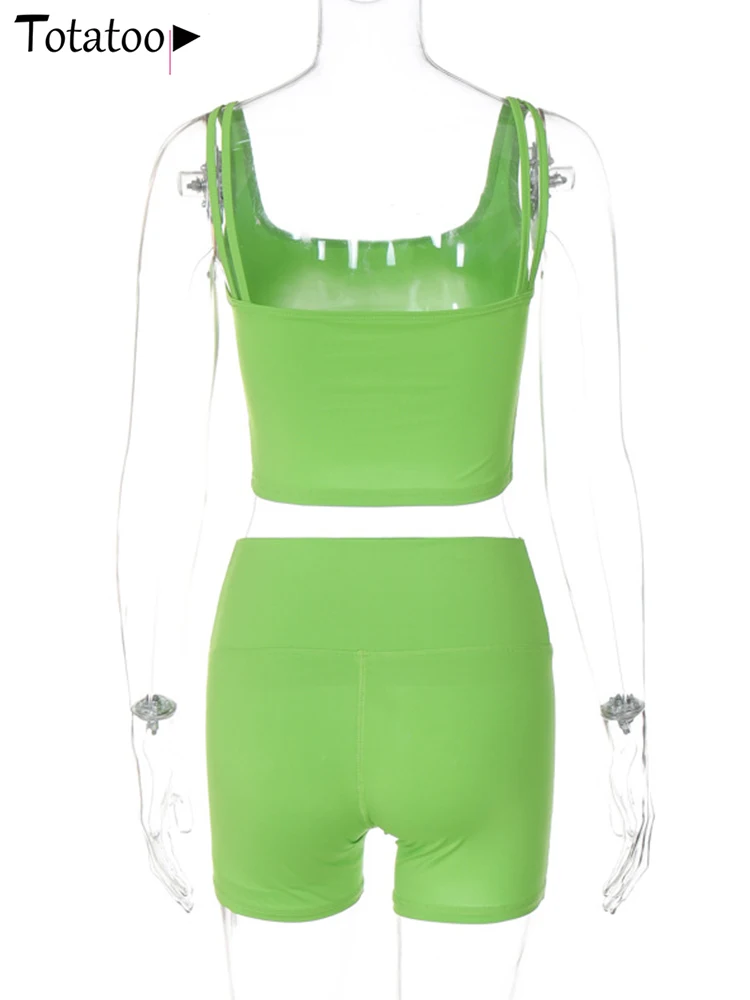 Totatoop Green Sporty Skinny Outfit Two Piece Set Shorts Women 2024 Summer Sleeveless Tank Tops And Shorts Running Yoga Jumpsuit