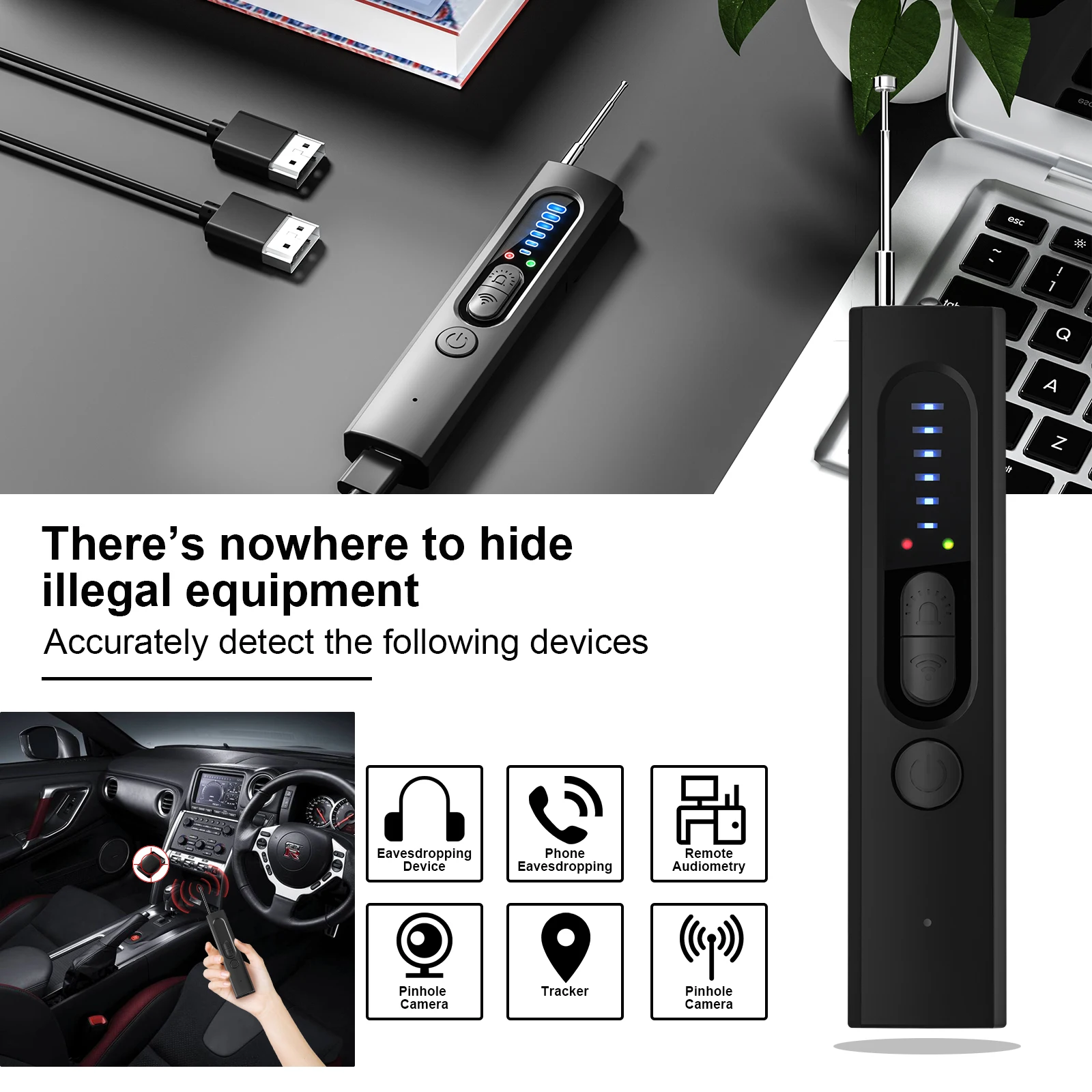 Detector eletrônico de câmera escondida, Bug Sweeper, Detecção de sinal RF, Detector multifuncional, Home Office e Travel Security