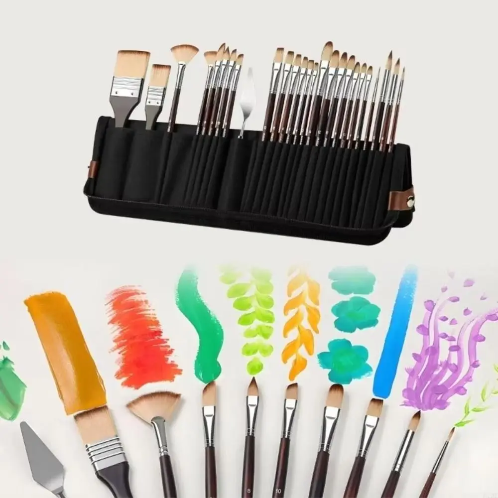 26pcs With Pen Curtain Art Painting Tool Set Wooden Rod Art Kit Watercolor Brush Portable Gouache Painting Brush Art Supplies