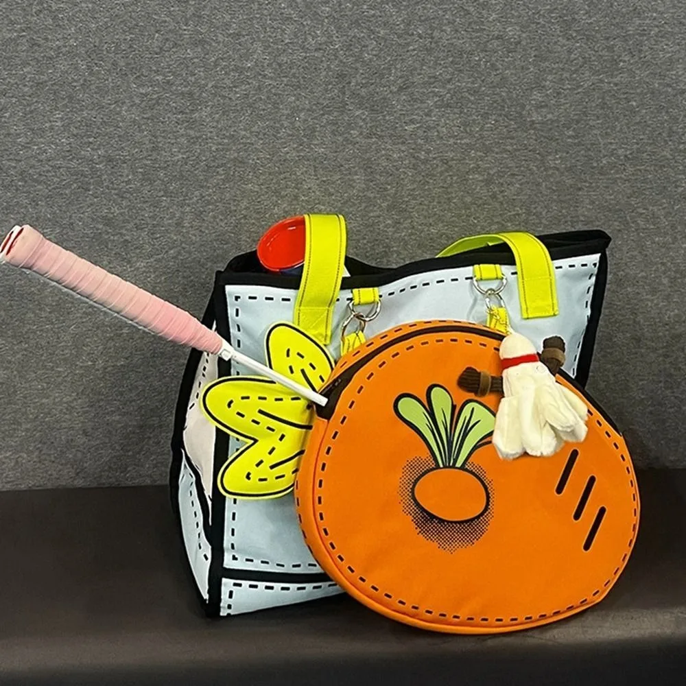 

New Cartoon Tennis Carrot Bag Large Capacity Nylon Fabric Badminton Bag Strong Durable Detachable Badminton Bag Girls