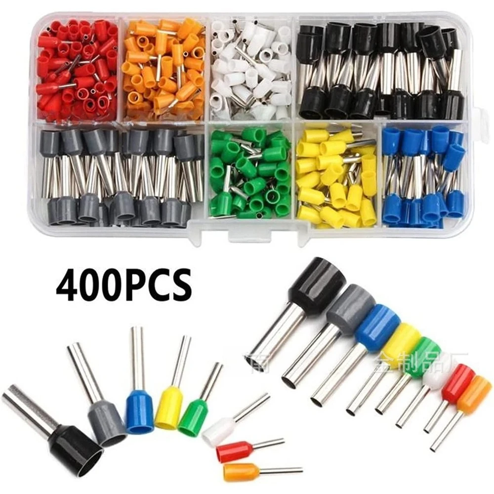 400PCS VE Tubular Terminal 8-in-1 Assortment Kit, Insulated Crimp Wire Connectors Electrical Wiring Terminals Box Set