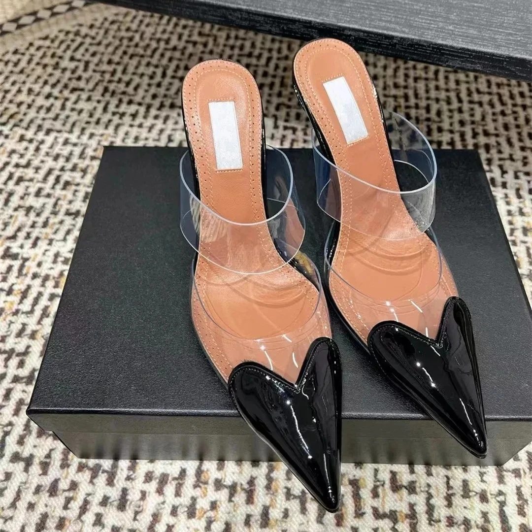 2025 New Summer Pointed High Heels Sexy Slippers with One Belt Baotou, Fine Heels, Exquisite Half Dragged Sandals, Trendy