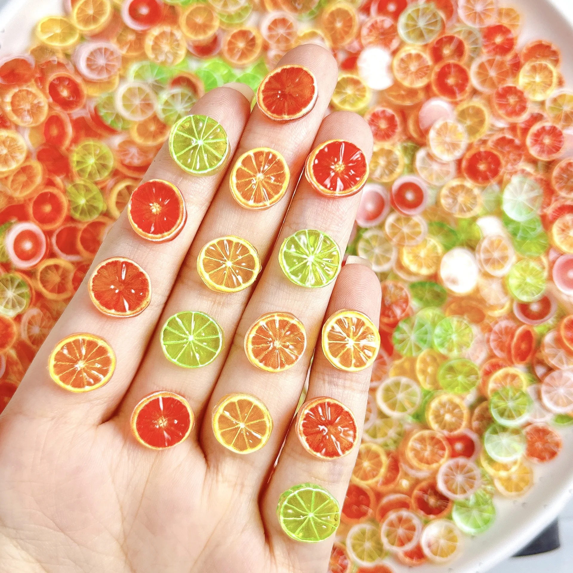 Lemon Resin Nail Charms Parts Mixed Colors Lemon Patches Design Decoration For Nail Art DIY Mini Fruit Orange Slices Accessories