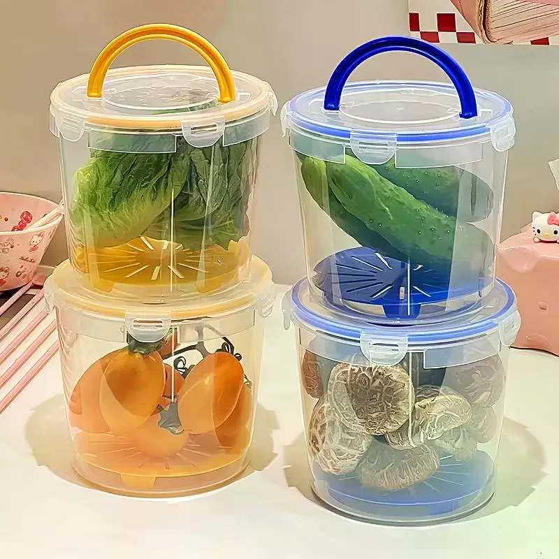 [MOA]Clear Plastic Food Storage Containers With Airtight Lid Handle And Drain Tray For Picnic Kitchen Fruit Veggie Use[MOA]