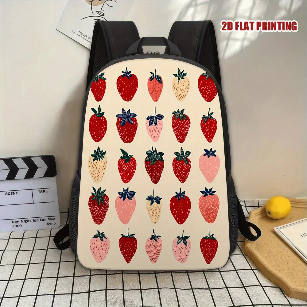 

1 strawberry print backpack - lightweight polyester student bag, adjustable removable shoulder strap, zipper closure design