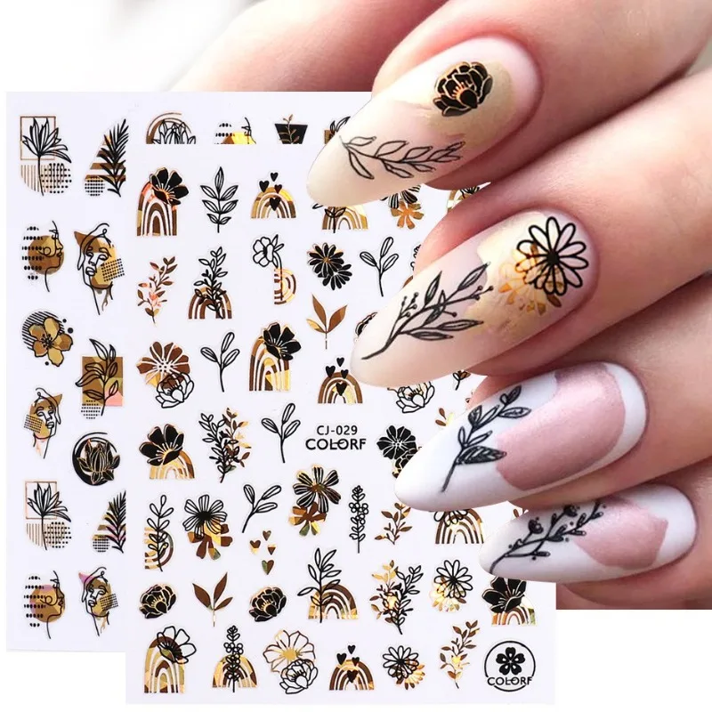 1 Black Gold Love Heart Letters 3D Nail Stickers Valentine's Day Art Decoration Cartoon Bear Cupid For Nails