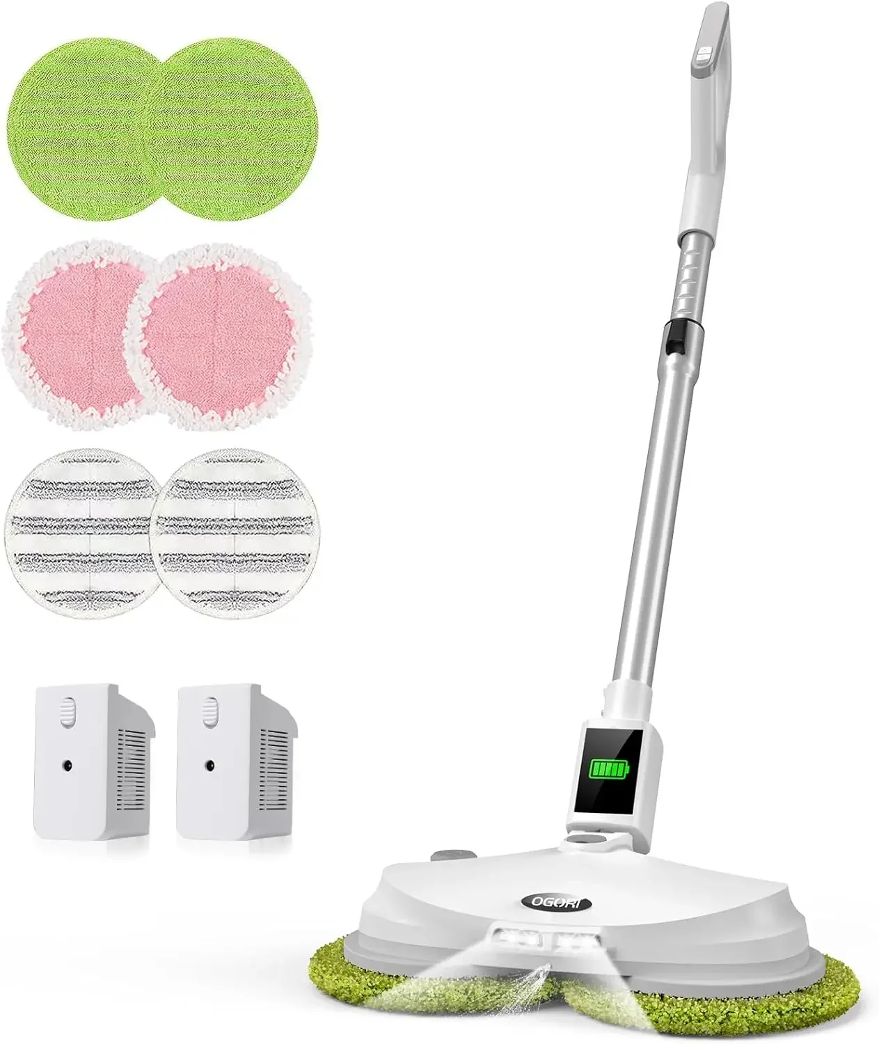 Electric Spin Mop - Dual-Motor Floor Cleaner Machine with Water Spray and LED Headlight - Electric Mops for Floor