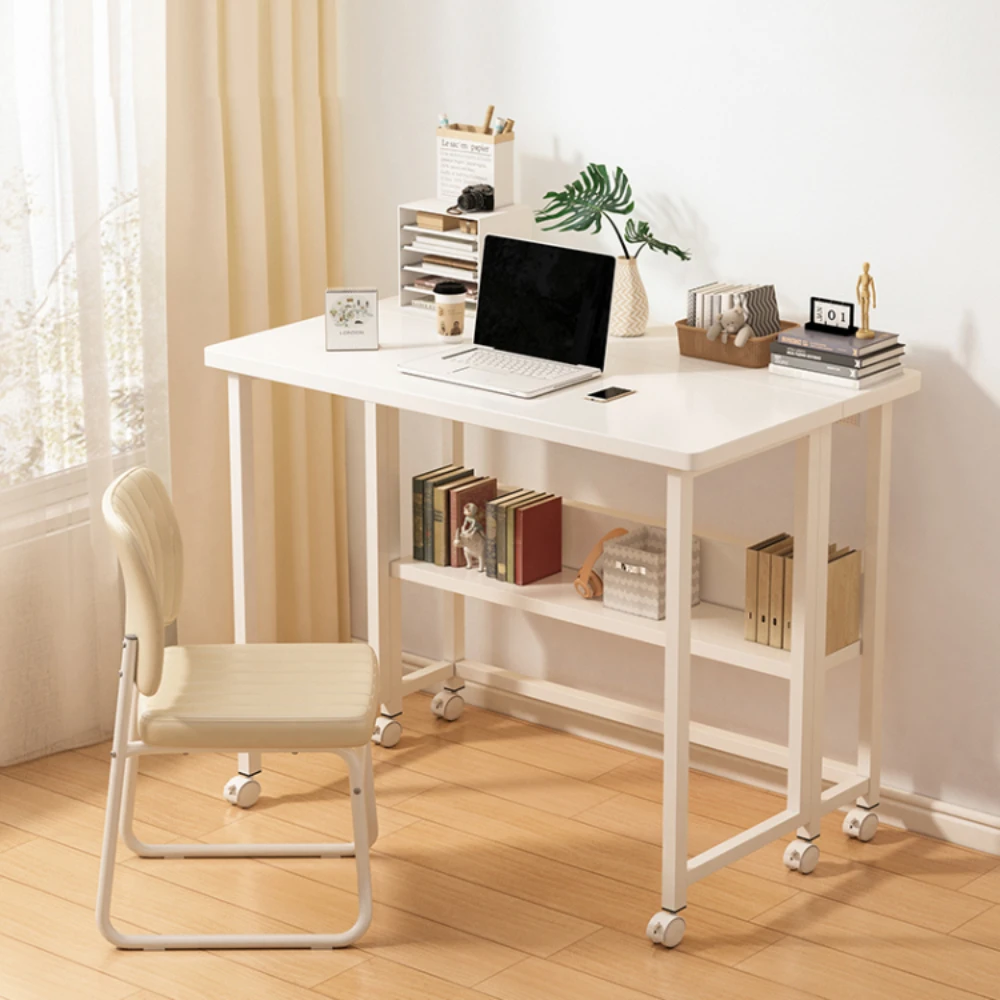 Folding Study Desk For Students With Bookshelf Portable Mobile Computing Stand No-Assembly Home Study Office Desk Foldable Table