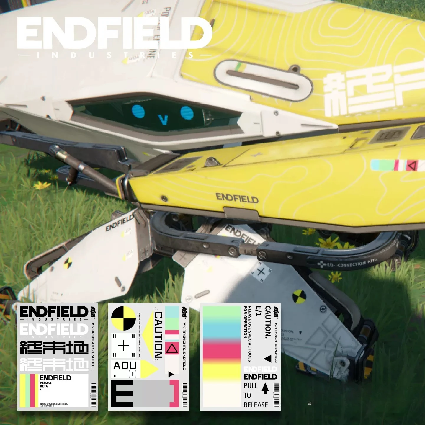 Cyberpunk Arknights Endfield TATA Tech Sticker Sheet Sci‑Fi Warning Vinyl Decal for Moto Helmet Car Laptop DIY Decor Stickers