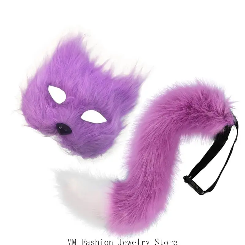 D0UB 여우 의상 액세서리 할로윈 의상 코스프레 파티 소품 여우 마스크 고양이 반 얼굴 마스크 여우 꼬리 성인 키즈