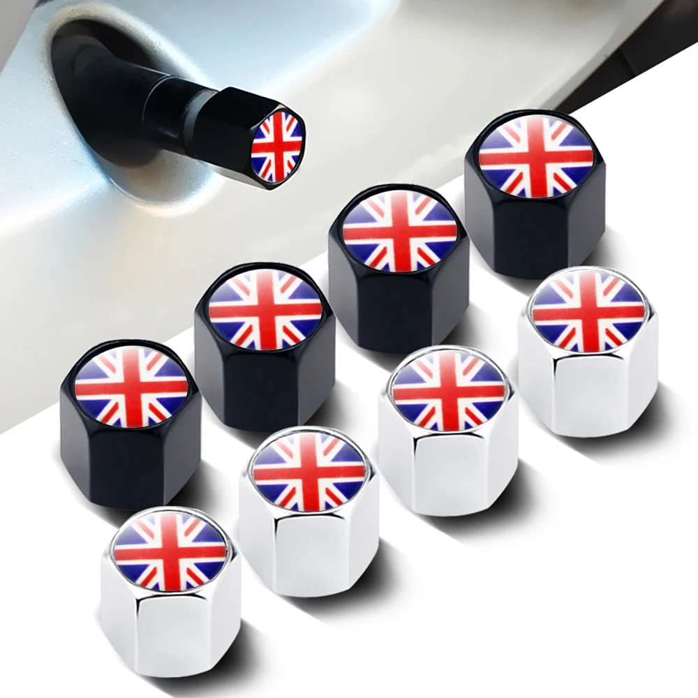 Car Air Valve Stem Caps for Volkswagen BMW Benz BYD Auto Accessories 4Pcs/bag UK Flag England Car Wheel Air Cover Dust Proof