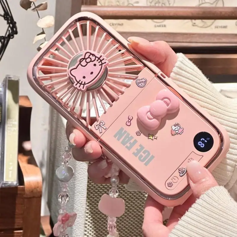 

Летний ручной вентилятор Sanrio Hello Kitty, небольшой вентилятор, портативный блок питания, кронштейн, бесшумный крутой мини-вентилятор, зарядка через USB, студенческий подарок на день рождения