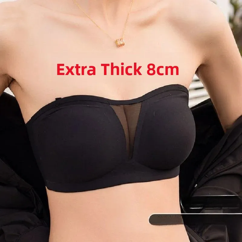 Ultra-Thick 8CM Sexy Thickened Gathered No Strap Anti-Slip Underwear Externally Expanded Large Chest Thin Waist Seamless Bra