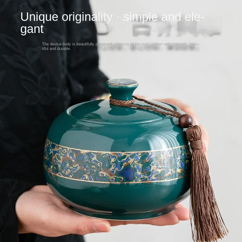 그린 플라워 골드 도금 세라믹 티 틴 뚜껑 포함, 밀폐 상자 커피 캔디 용기, 도자기 식품 저장 용기, 신제품