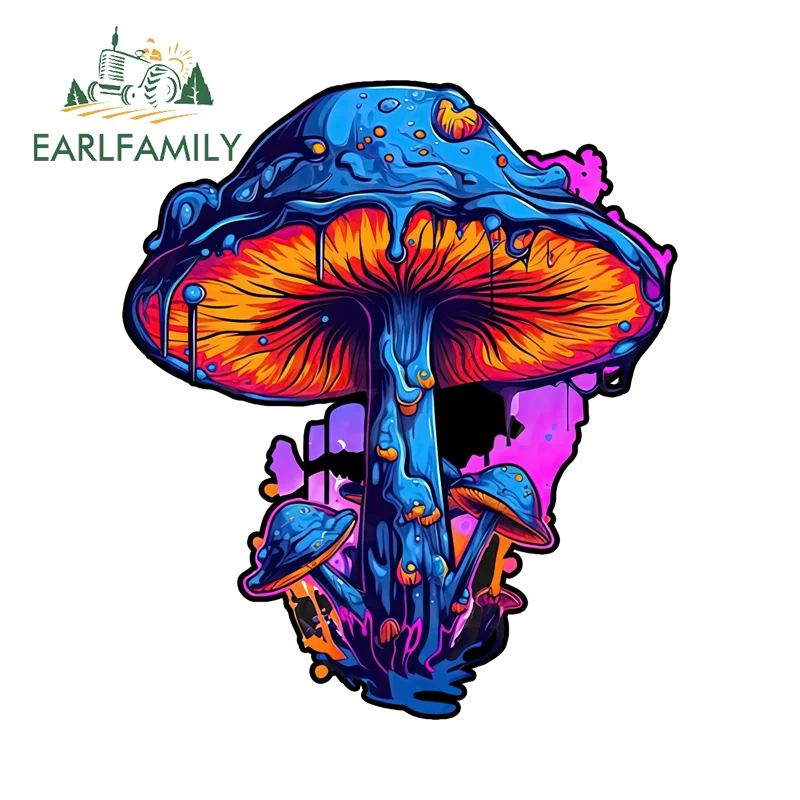EARLFAMILY Neon Colorful Mushroom Stickers Waterproof Windows Vinyl Plant Painting Trunk Decals JDM Creative Socket Decoration