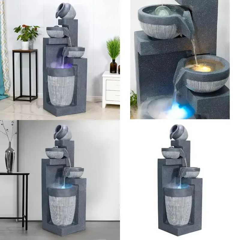 Resin Waterfall Fountain 35x35x116cm Indoor Outdoor Garden Home Decoration