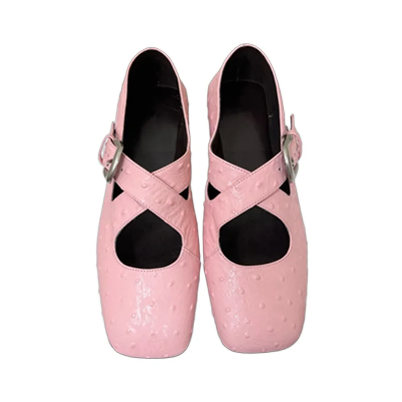 

Withered/2026, туфли Мэри Джейн на плоской подошве из французской натуральной кожи, минималистичные текстурированные летние туфли с квадратным носком, женские туфли с перекрестными ремешками