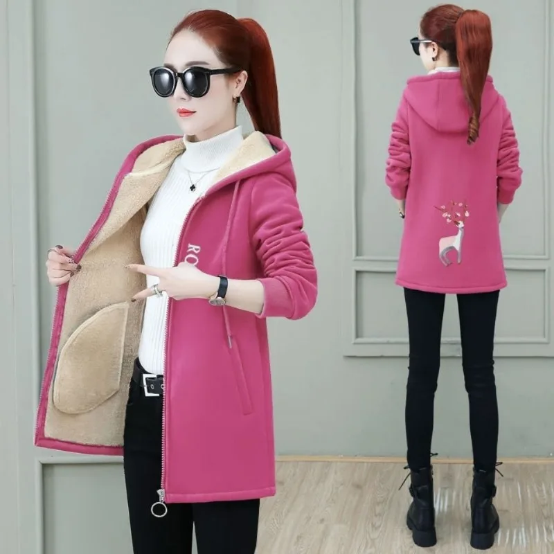 フリース厚手大きいサイズレディースラム秋冬新作ミディアムロング2025新作フリースセーターファッションカーディガンジャケット