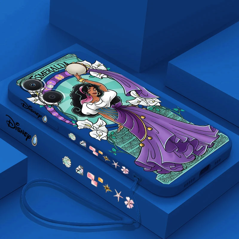 Disney Beautiful Princess Phone Case For OPPO Find X5 X3 X2 Lite Pro Neo A5 A53 A94 4G 5G Liquid Left Rope Soft Cover