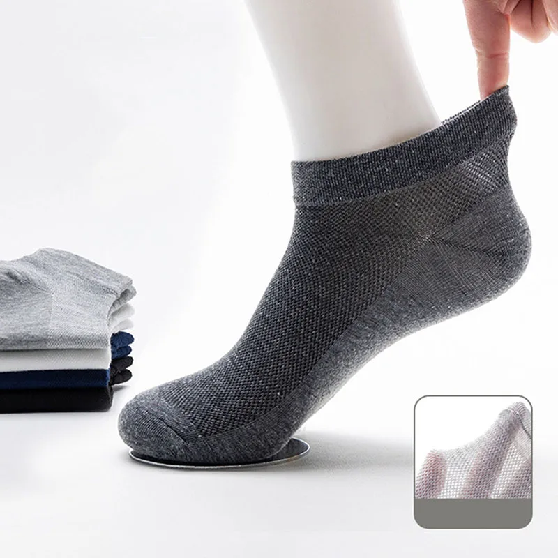 5 Pairs Summer Men's Thin Polyester Cotton Mesh Socks Breathable Odor Resistant And Sweat Absorbing Pure Color Sports Thin Socks