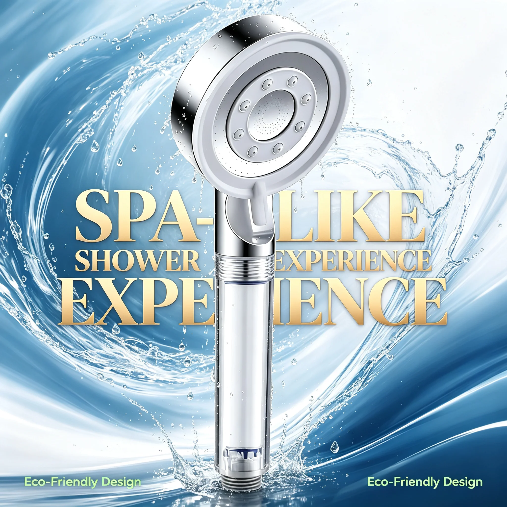 High Pressure Handheld Shower Head with Built-in Water Filter 5 Settings Chrome Plated Detachable Nozzle Quick Fit for Home Bath