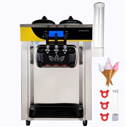 SucceBuy 22-30 L/H Soft Ice Cream Machines Commercial Tricolor Desktop Sweet Cone Freezing Equipment Vending Machine