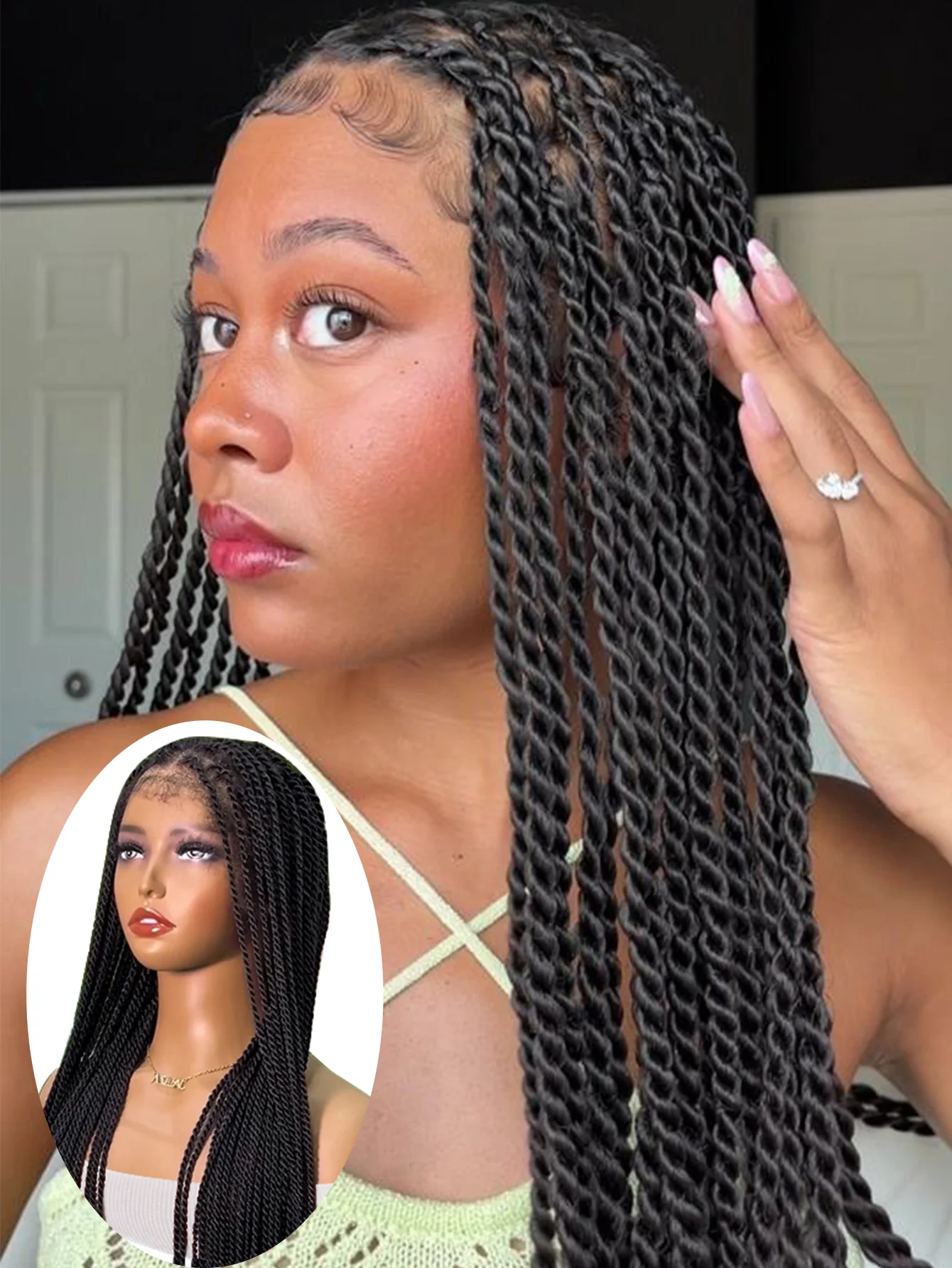 Senegalese Synthetic Braided Wig Full Lace Wigs Knotless Box Braids For Black Women 36 Inches Twists Braids Wigs With Baby Hair
