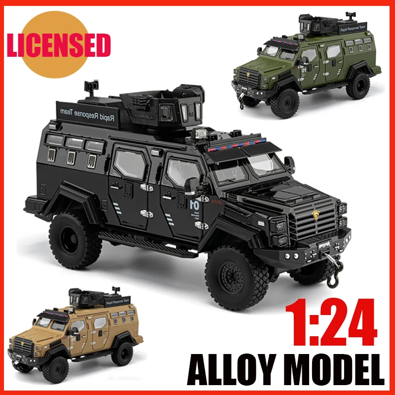 LICENSED 1:24 Scale Sword Toothed Tiger Explosion Proof Car High Precision Alloy Diecast Model Sound Light Kids Gifts Collectibl