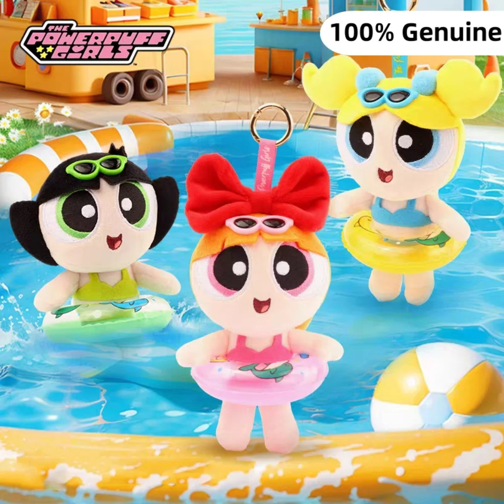 

Genuine The Powerpuff Girls Cartoon Plush Doll Kawaii Buttercup Bubbles Blossom Hawaiian-Style Swim Ring Swimsuit Dolls Keychain