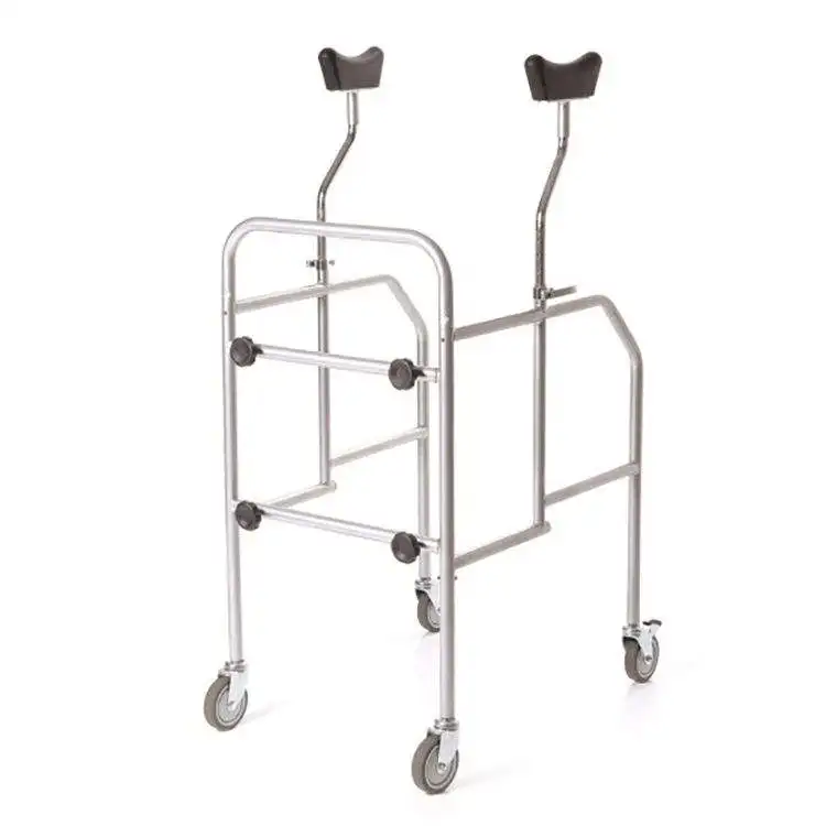 2023 New Stainless Steel Armpit Support Walker Assisted Walking Adjustable Height Four-Wheel Walking Aid