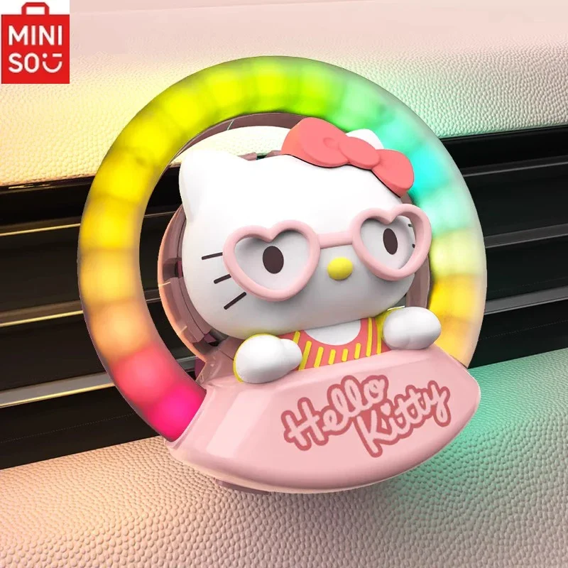 HelloKitty Car Air Outlet Voice-controlled Atmosphere Light Aromatherapy Car Interior Accessories Cute Car Perfume Ornaments