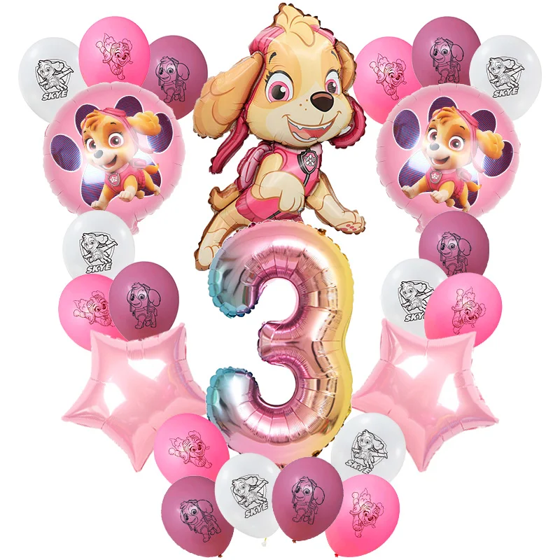 PAW Patrol Geburtstagsparty-Dekoration Rosa Skye Aluminiumfolienballon Latex Kinder-Event-Zubehör Einweg-Tischgeschirr Hintergrund – Detail 4