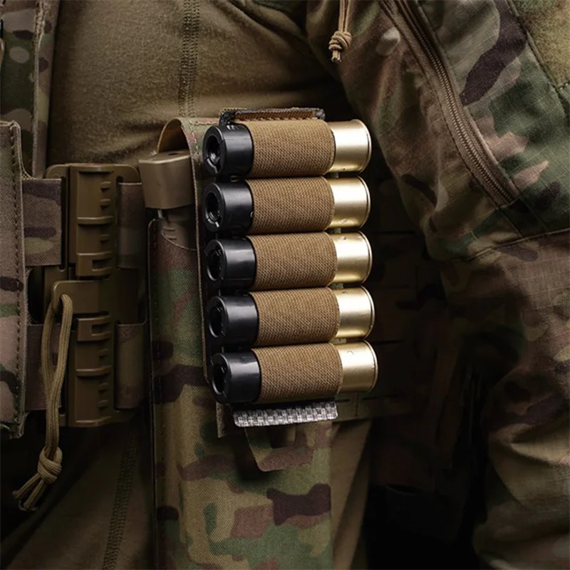 5 Round 12GA Shotgun Shell Pouch Ammo Pouch MOLLE Panel Hunting Gun Carrier Holder Bullet Cartridge Accessories