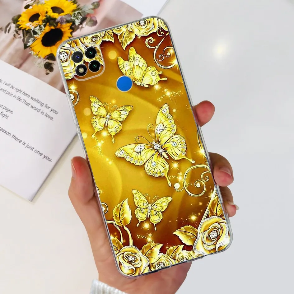 Capa Anti-Choque para Xiaomi, Capa Flor, Silicone Macio, Transparente, Redmi 9C, NFC, Redmi 9C, 9