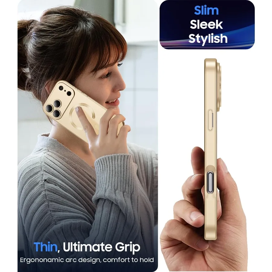 حافظة هاتف مغناطيسية لهاتف iPhone 17 Pro Max مع توافق MagSafe وممتص للصدمات من السيليكون الناعم والنحيف مع عدسة كاميرا مدمجة P