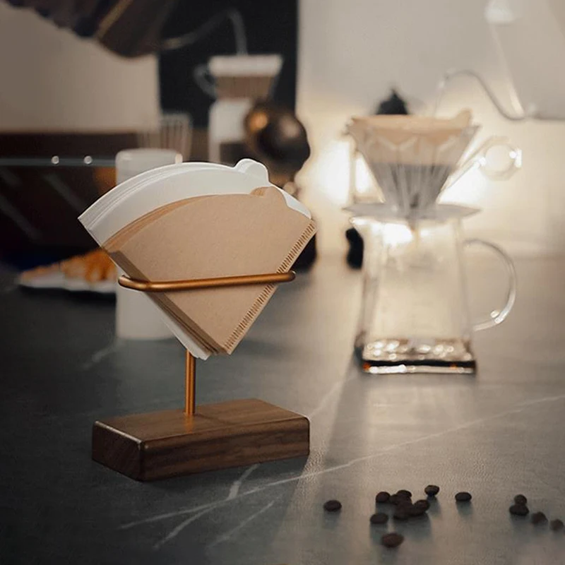 Portafiltro per caffè in legno contenitore per la conservazione del filtro per caffè in alluminio Dispenser per filtro per caffè per accessori per caffè a forma di V